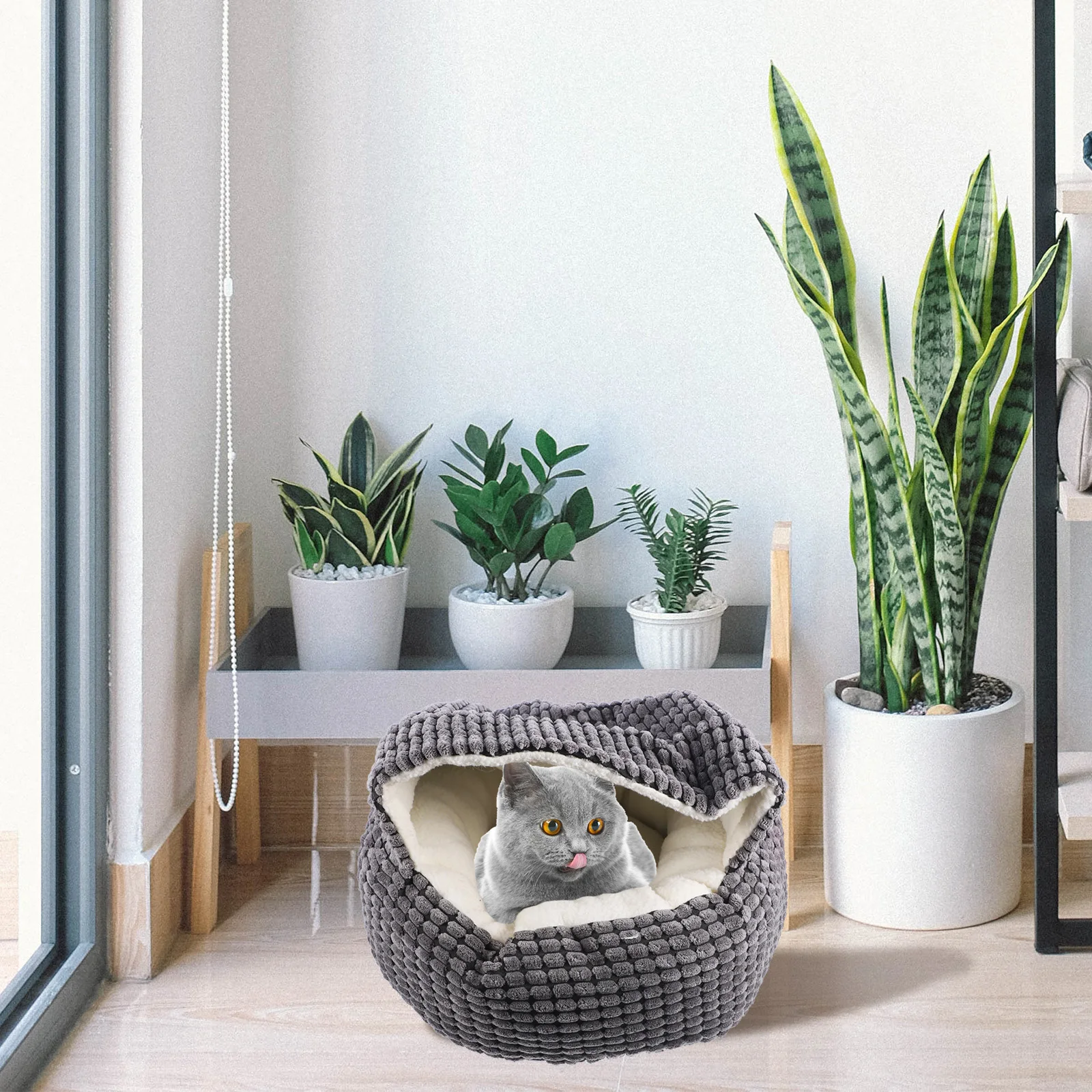 

Warm Pet Bed Cat House High Resilience Pp Cotton Semi Enclosed Cushion Dog Nest Small Animal Winter Soft Comfortable Easy
