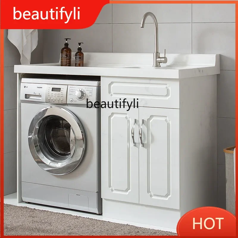 Balcony Washing Machine Cabinet Combination Diamond with Washboard Washbasin Wash Basin Pool All-in-One Cabinet Wash Wardr