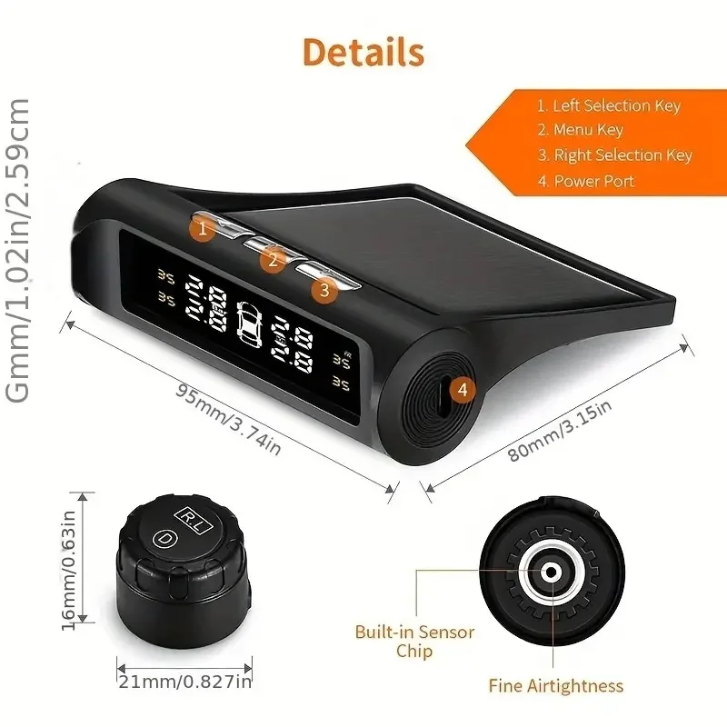 Tpms x6 Wireless Solar Charging Tire Pressure Monitor Built-in Car Universal Tire High Precision Tire Pressure Monitoring System