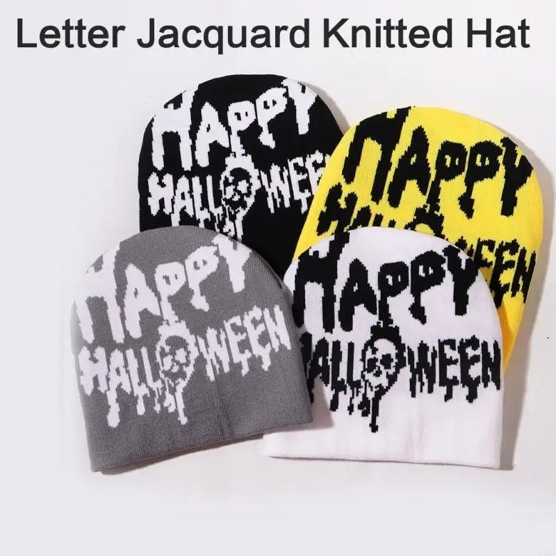 C71F Strickmütze ohne Krempe, 2000er-Jahre-Mädchen-Buchstabe, Totenkopf-Mütze, für Erwachsene, beliebte Hip-Hop-Mütze,