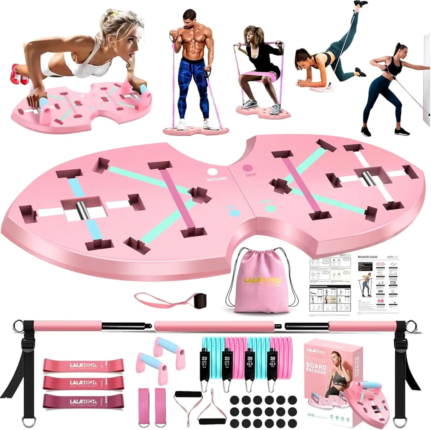 

Push-up board, portable home fitness equipment for men and women, core sliders, premium pink version