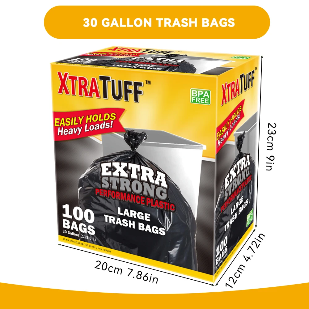 Xtratuff Trash Bags 30 Gallon Black Large Trash Bag Garbage Bags Heavy Duty 100 Count