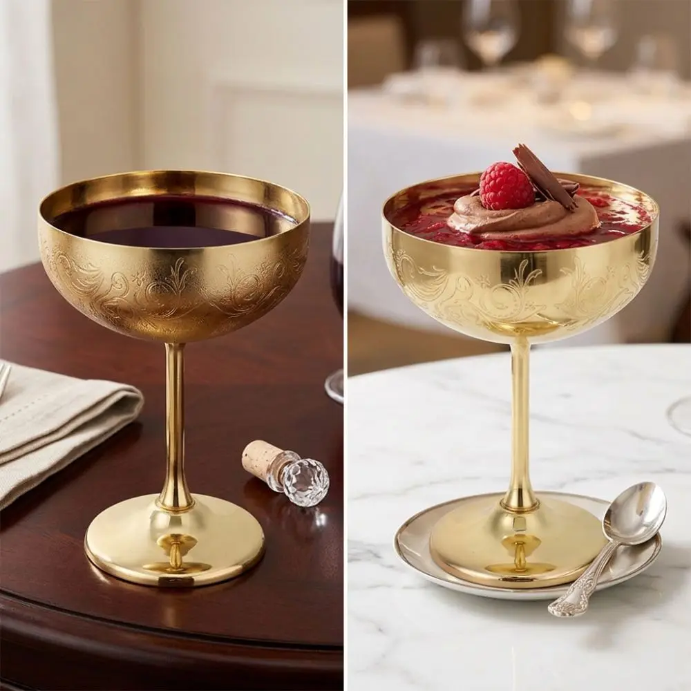 Portable Stainless Steel Stainless Steel Goblet Engraved Design Flower Spike Design Martini Glass Wine Cup Party