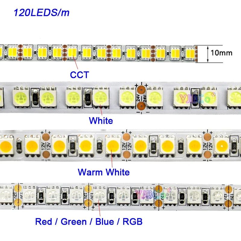 12V 5M 60LEDs/m 120LEDs/m Flexible LED Strip light White/Warm White/Red/Green/Blue/RGB/CCT SMD 5050 Lamp tape IP20/IP65