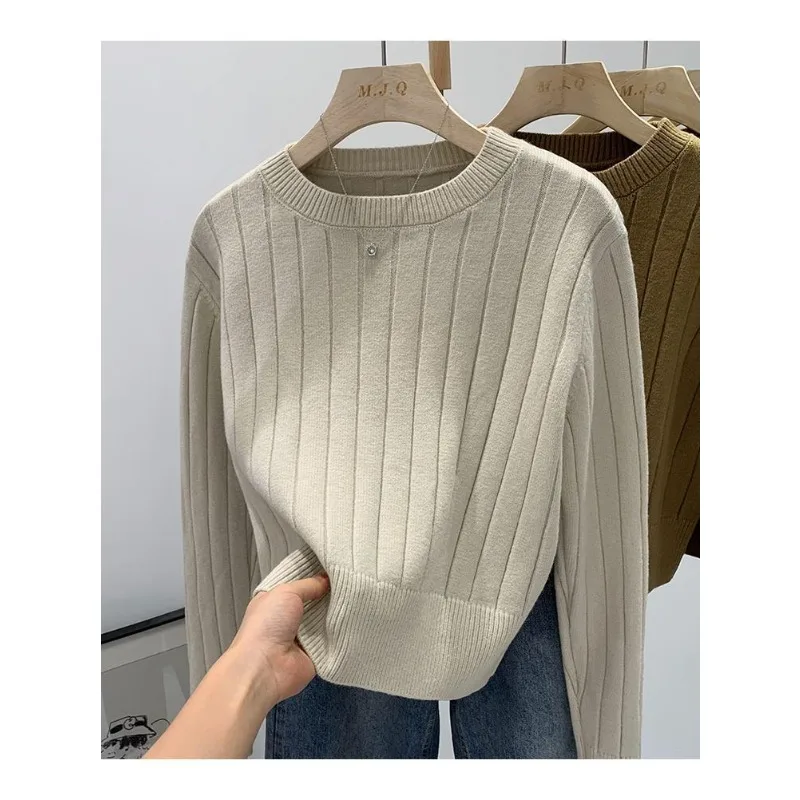 

Женский однотонный пуловер, свободный свитер с круглым вырезом, осенне-зимний свитер, топ