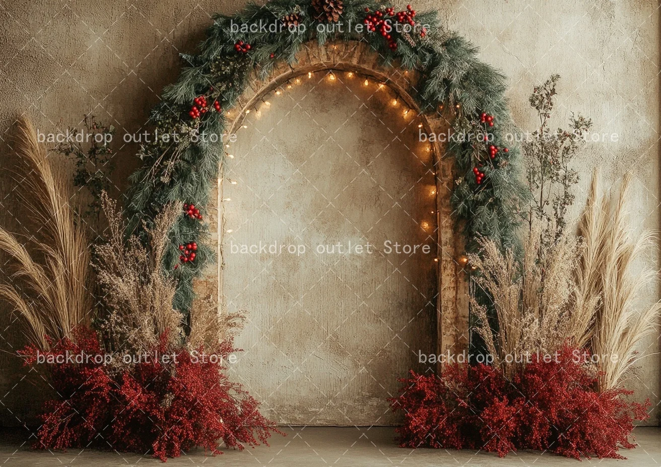 Mehofond عيد الميلاد قوس جدار خلفية التصوير الفوتوغرافي أوراق الصنوبر بوهو ريد الشتاء الكبار الحوامل صورة كابينة تصوير خلفية