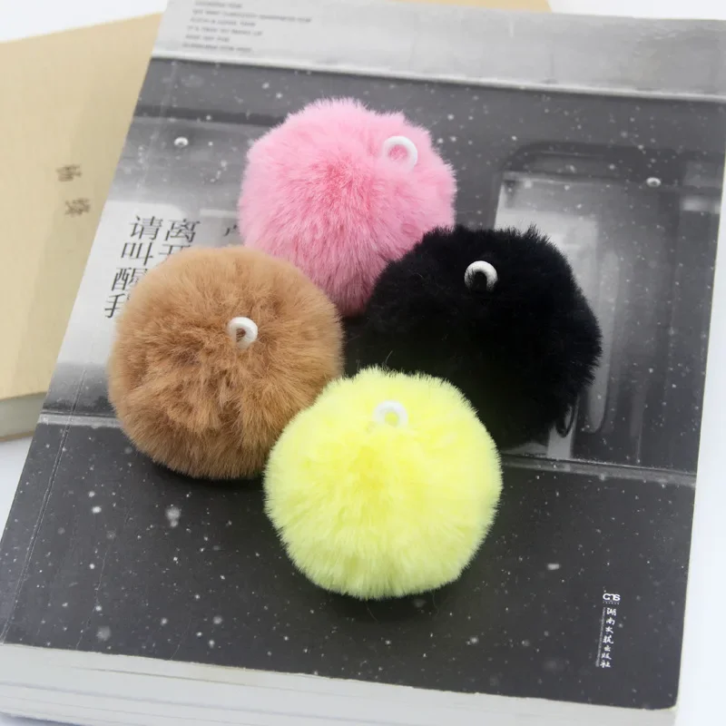 Real Fur Ball 6cm Pompom Keychain Car Pompon Rabbit Fur Ball Keychain Fur DIY Bag Charms with Fluffy Bunny Ponpon