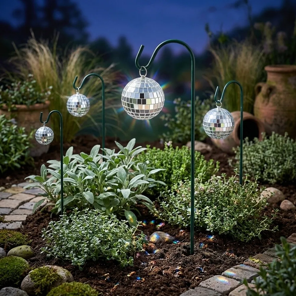 Solar Powered Disco Ball Stake for Bushes and Hedges Lighting Light Bouncing Creates Dynamic Nighttime Patterns