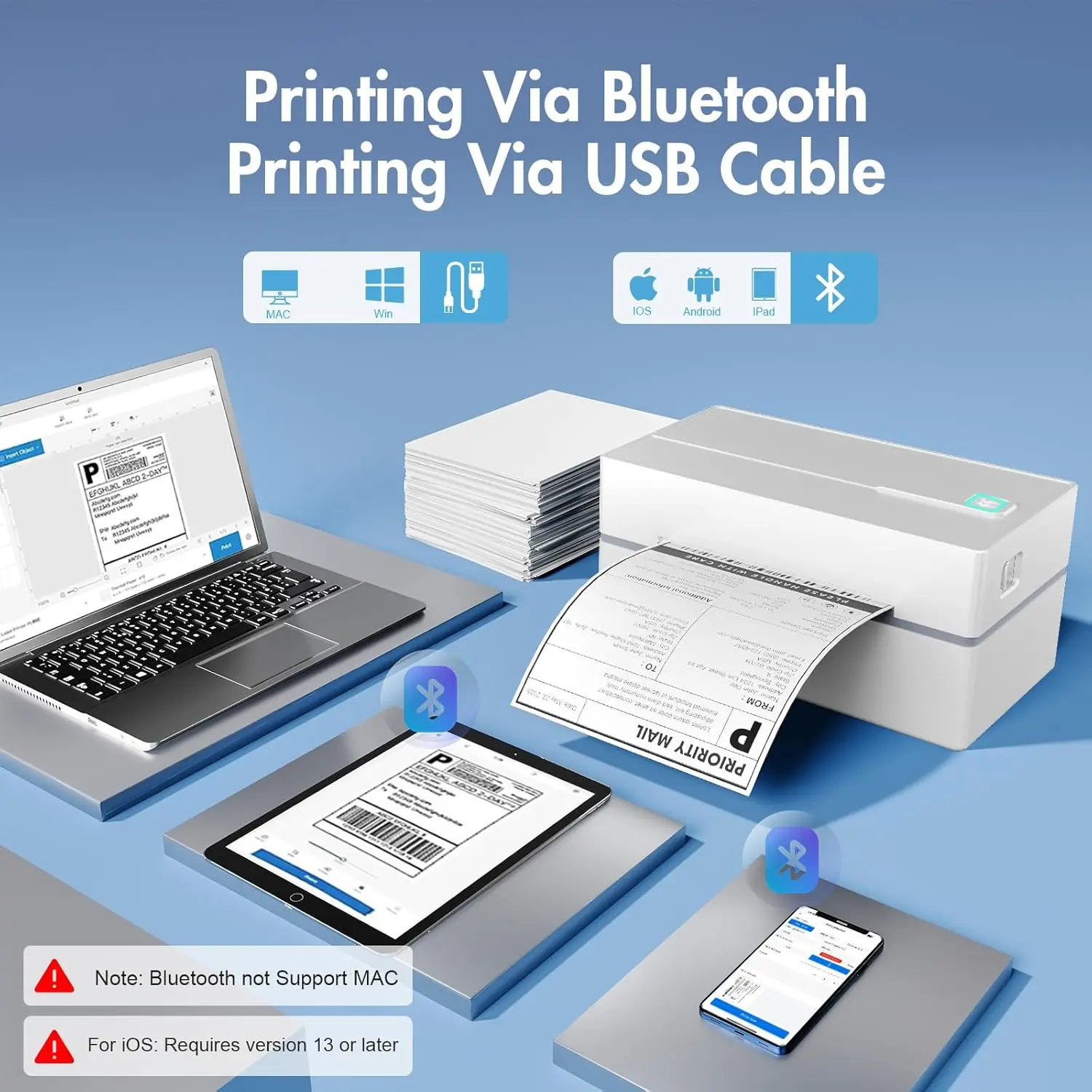xpress Package Bluetooth Thermal Shipping Label Printer 4x6 Wireless Label Printer Compatible With Android iPhone Windows Mac