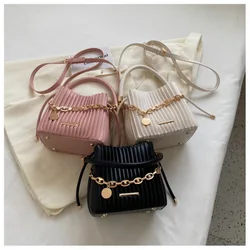 High End Niche Simple Bucket Bag New Fashion Versatile Pleated Western Style Crossbody Bag Hand Bag for Women