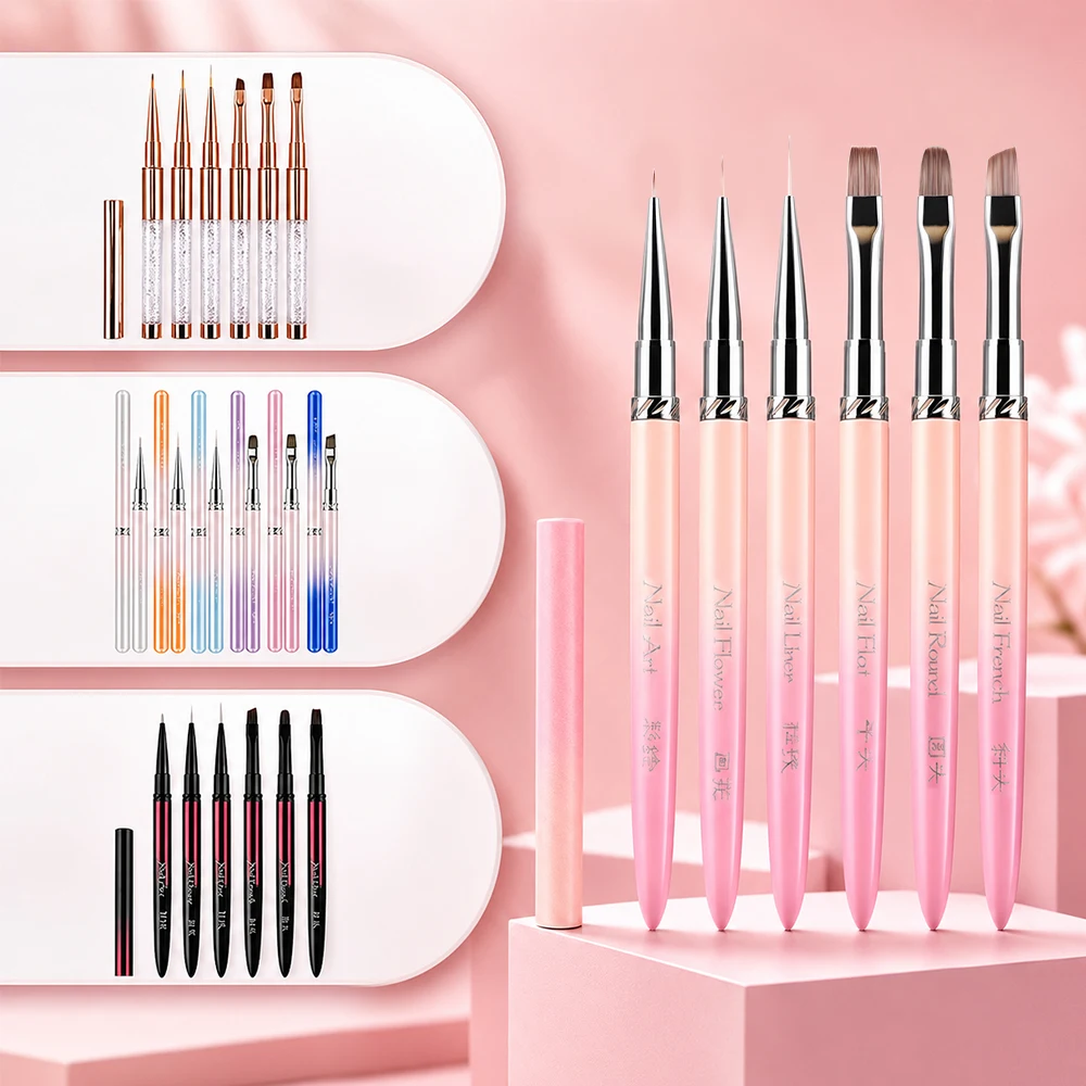 6Pcs Multifunctional Nail Art Brush Set Classical Liner Drawing Slant Petite Shading Flat Shapes for Nail Decoration
