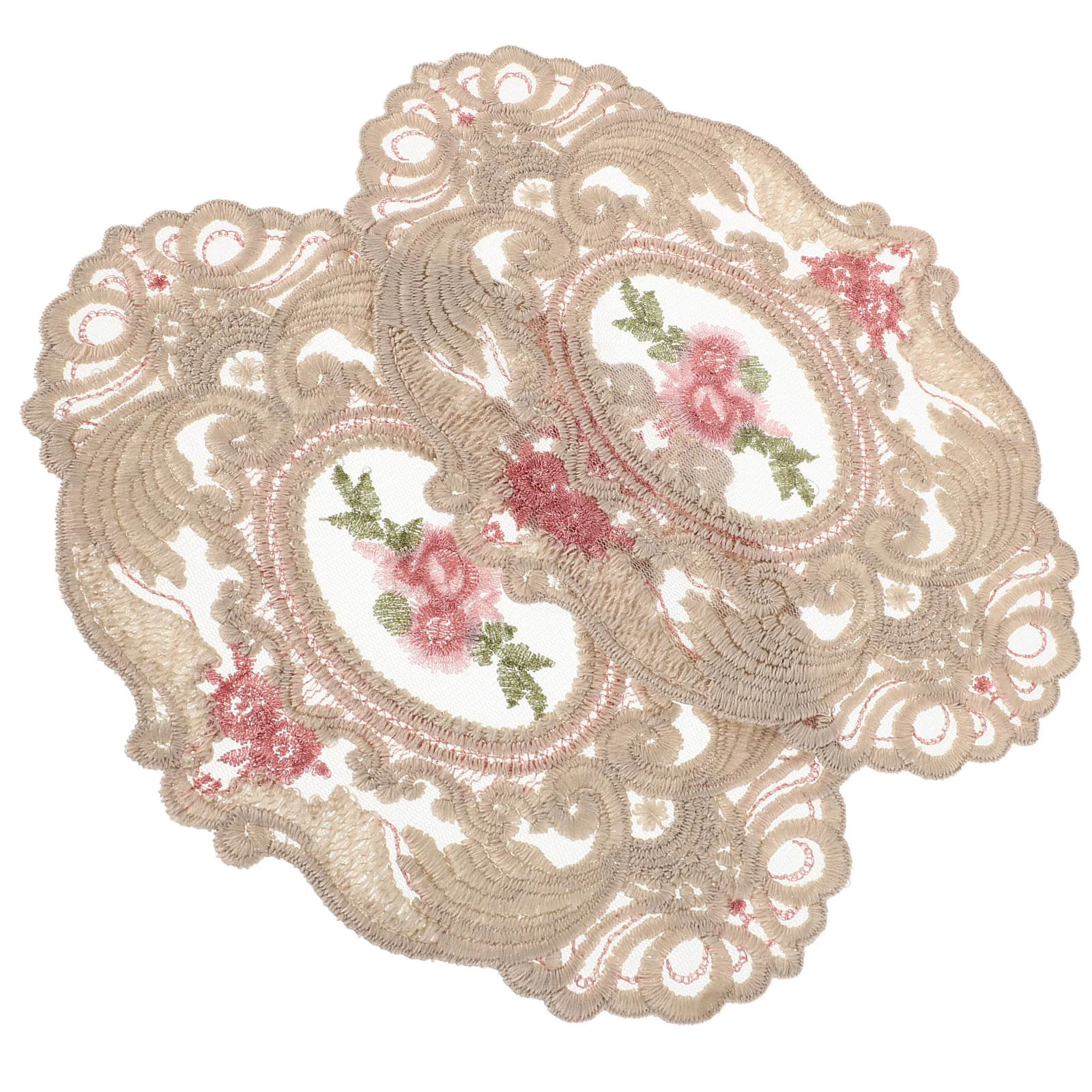 2Pcs Lace Placemats Embroidered Flower Coasters Milk Silk Table Decor Dining Table Placemat Wedding Party Celebration