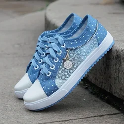 Women's Hollow Denim Mesh Shoes Woman Flat Casual Shoes Breathable Cloth Shoes Student кроссовки женские Scarpe Donna