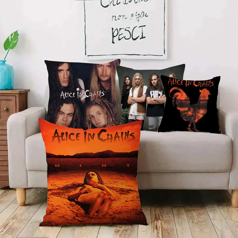 Retro Music Alice In Chains Pillow Covers Cartoon Sofa Decorative Home Double-sided Printing Short Plush Cute Cushion Cover