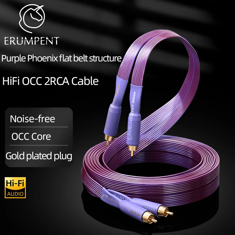 ERUMPENT HiFi OCC 2RCA Cable Hi-end Pure Copper Flat Belt with Gold-plated 2RCA to 2RCA Male Plug Audio Cable for CD Amplifier