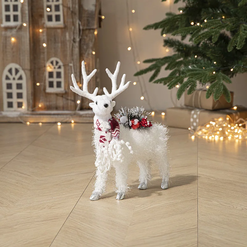 White Plush Reindeer Stuffed Deer Doll Large Soft Animal Figurine for Window Shop Display Holiday Winter Wonderland Home Decor