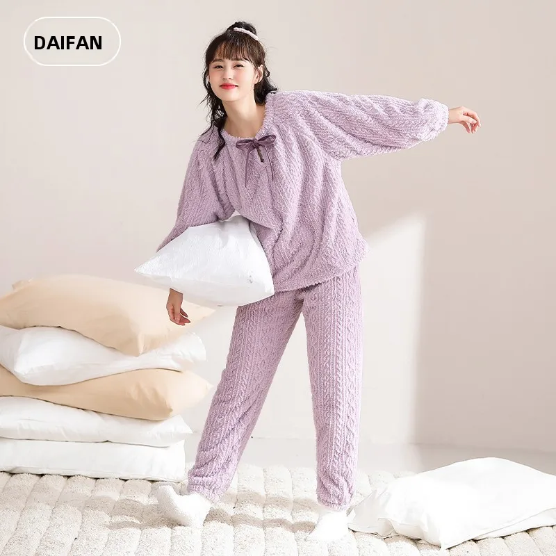 damos-love-women's-thiened-fce-pajamas-coral-velvet-home-clothes-set-sweet-cute-winter-spwear-long-sve-round-ne