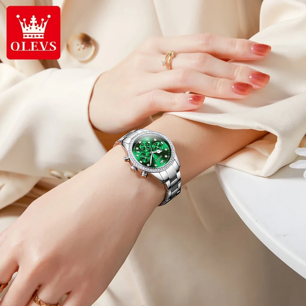 OLEVS 9909 Quartz Watch for Women Luxury Elegant Multifunctional  Wristwatch Chronograph Waterproof High Quality Lady Watch Gift