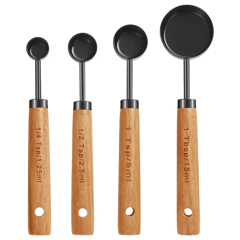A95G Measuring Cups And Spoons , Wood Handle With Metric And US Measurements, Dry & Liquid Measuring Cup 8Pcs Easy To Use