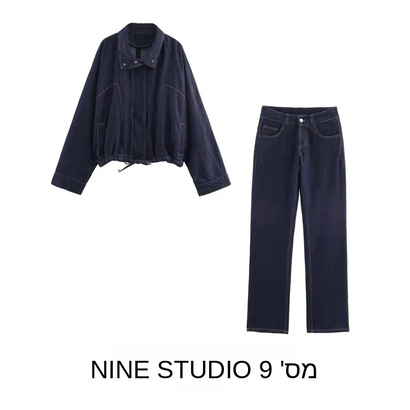 

High Collar Batwing Sleeve Denim Jacket Women's Loose Fit Short Coat Cotton Material Summer 2025 Ladies Fashion Zipper Closure