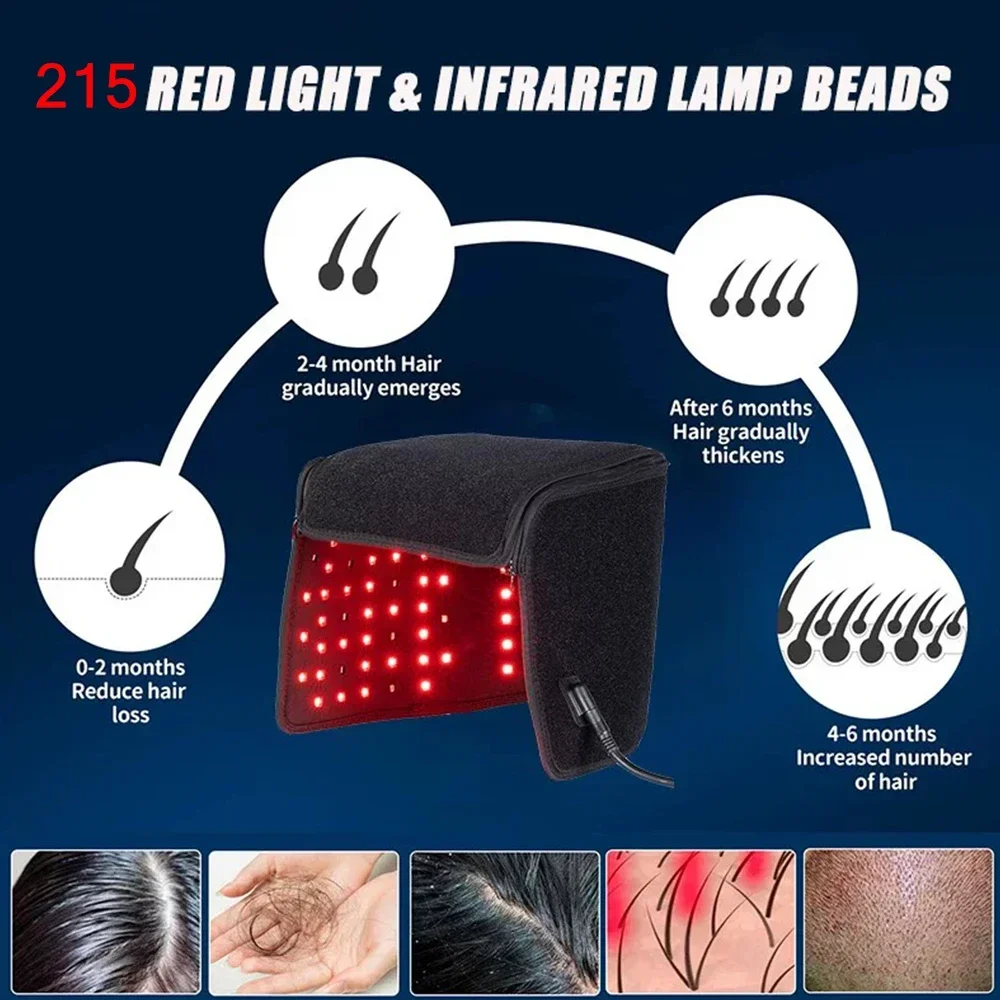 LED Red Light Therapy Hat for Hair Growth 215 Bead Lights Anti Hair Loss 660nm&850nm Light Treatment Laser Helmet Strong Hair