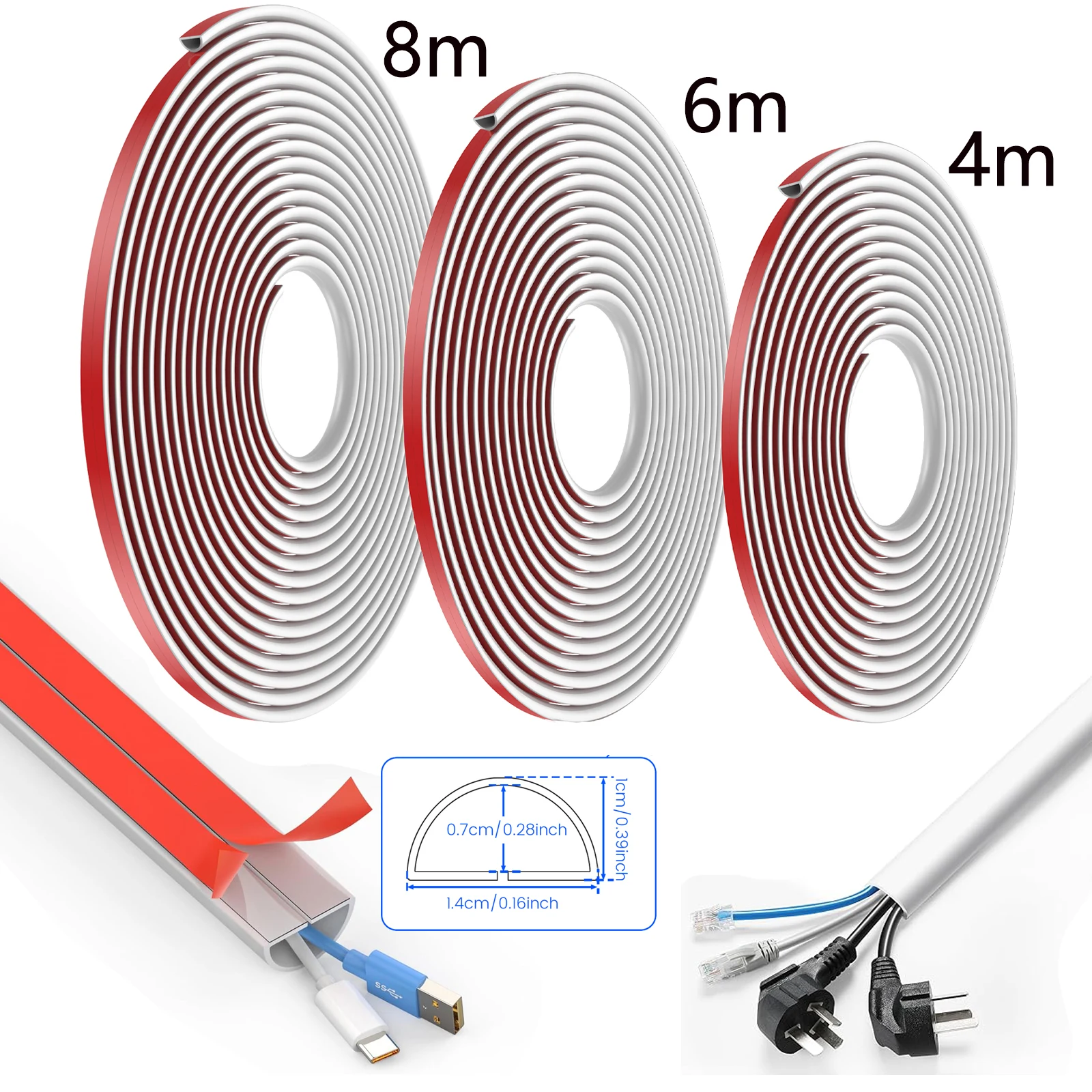 Ocultador de cables de pared, cubiertas de cables autoadhesivas de 4/6/8m, cubierta de cables, montaje en pared, Cable de TV, corredor, corrector de cables de PVC Flexible para el hogar