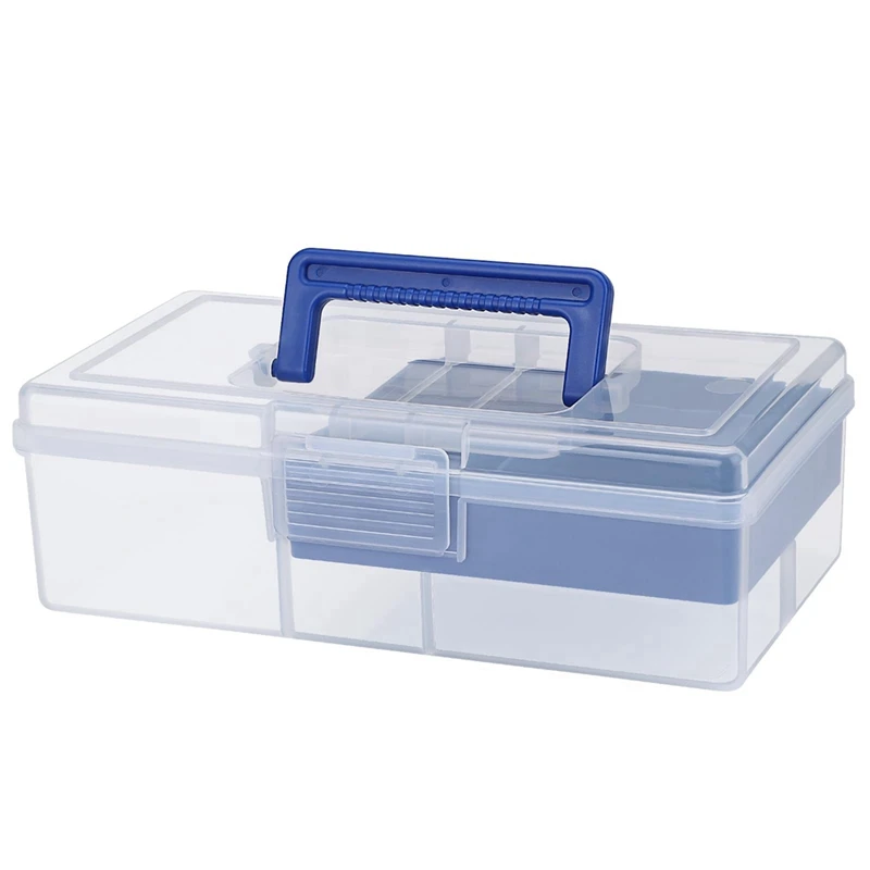 2 Layer Plastic Dividing Storage Box With Removable Tray, Portable Stationery Storage Container With Handle