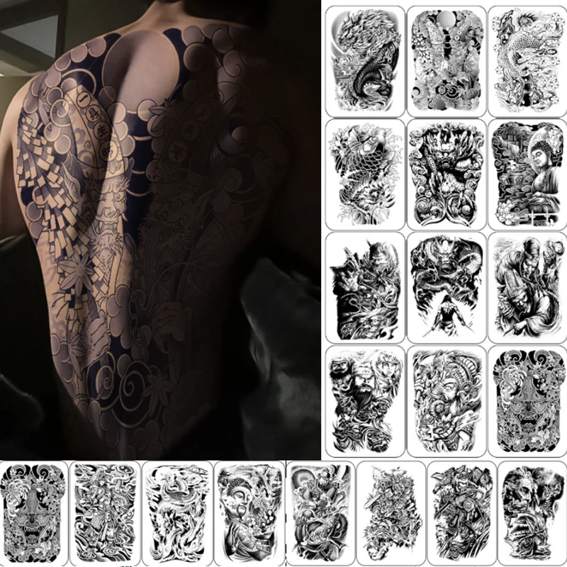 

Herbal Full Back Tattoo Sticker 15 Days Semi Permanent Back Juice Tattoo Decals Non Reflective Tattoos Decorations Black Tattoo