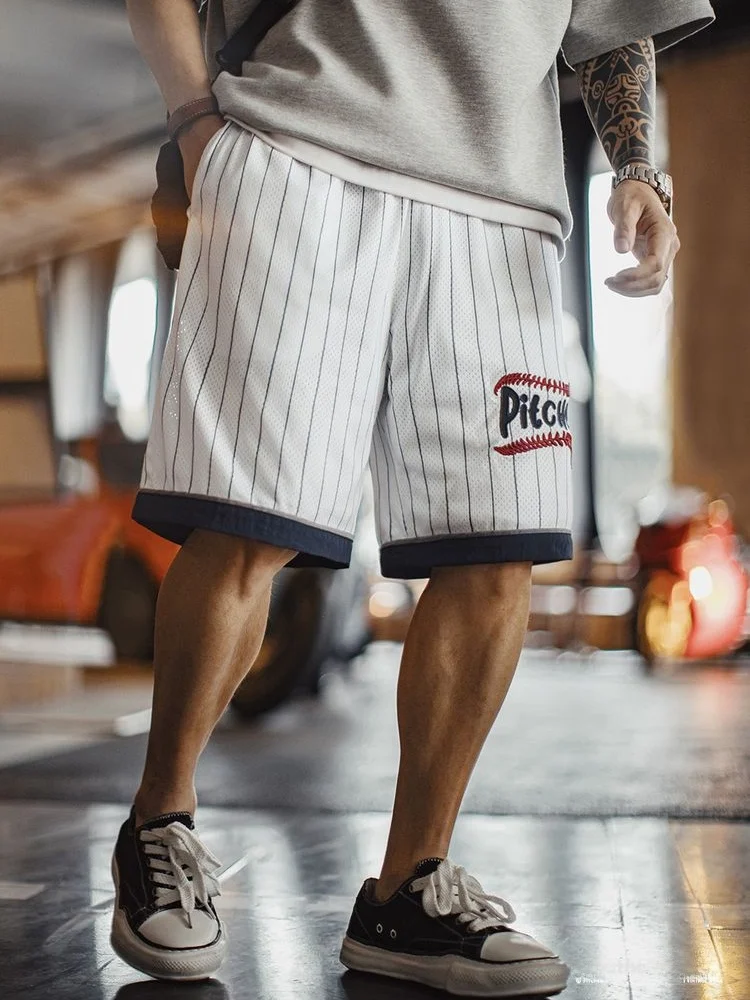 

Мужские летние повседневные прямые брюки Maden American Retro: дышащие, свободные, для тренировок, в стиле баскетбольных шорт, длиной до колена