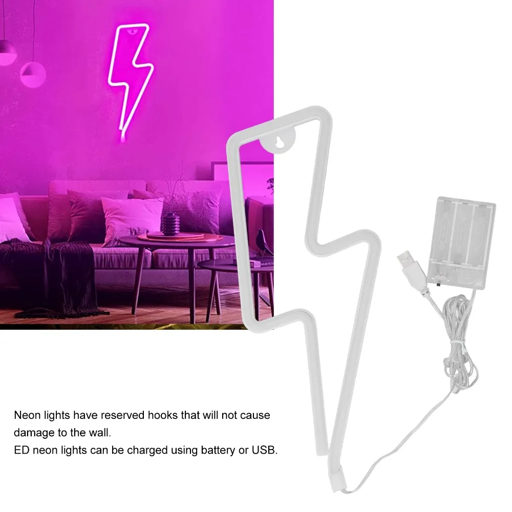 Lightning Bolt Neon Signs Light USB or Battery Operated Hanging Design Neon Wall Lamp Neon Decor Light Christmas Decorations