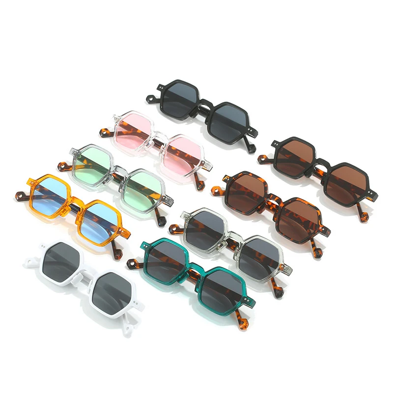 SO&EI Retro Polygon Square Sunglasses Men Candy Color Leopard Eyewear Shades UV400 Women Trending Punk Rivets Sun Glasses — zdjęcie 5