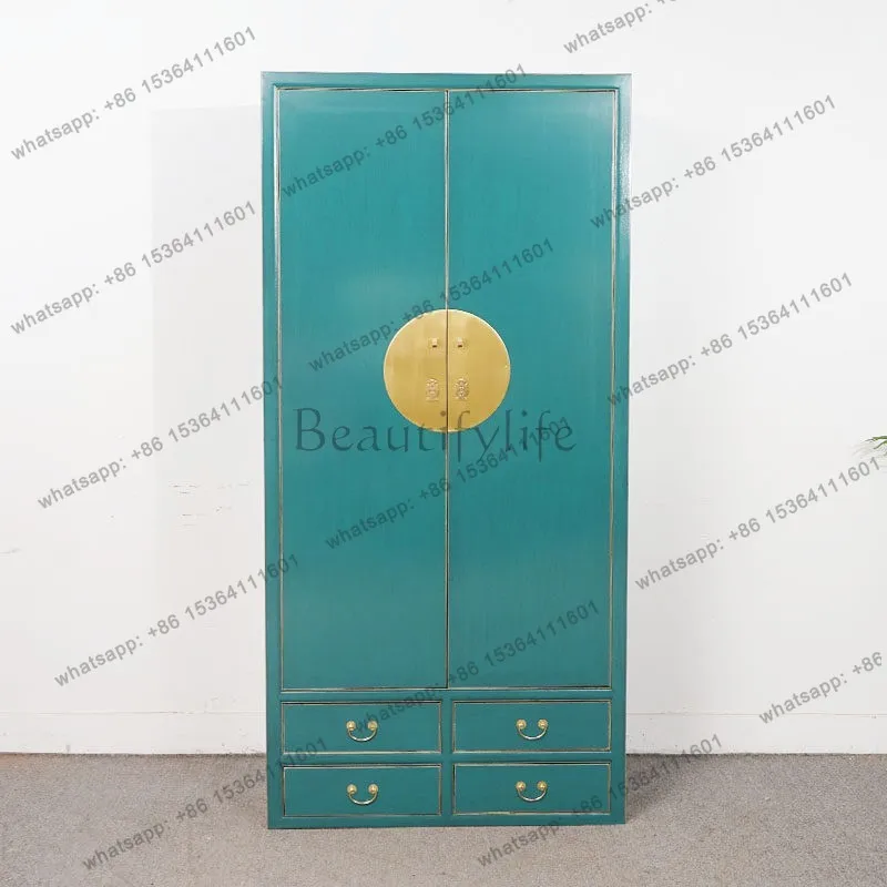 Chinese solid wood wardrobe bedroom retro simple elm large capacity high cabinet