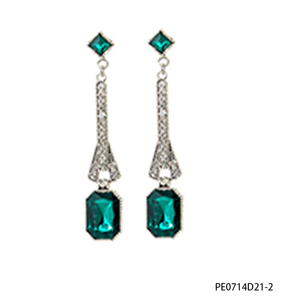 PESENAR 1920년대 스타일 아트 데코 그린 크리스탈 드롭 귀걸이 플래퍼 의상 및 빈티지 개츠비 액세서리