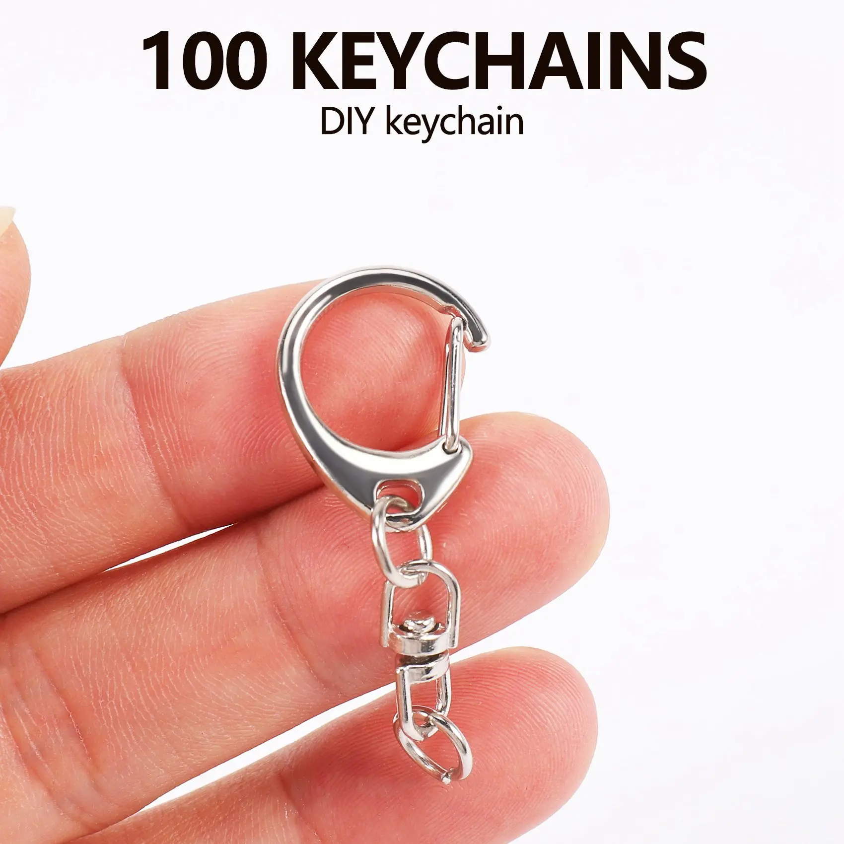 أجهزة سلسلة مفاتيح عالية الجودة مكونة من 100 قطعة على شكل حرف D مع حلقات قفز، ومشابك حلقية مفاتيح معدنية مقسمة مع سلسلة لصنع السحر اليدوي بنفسك