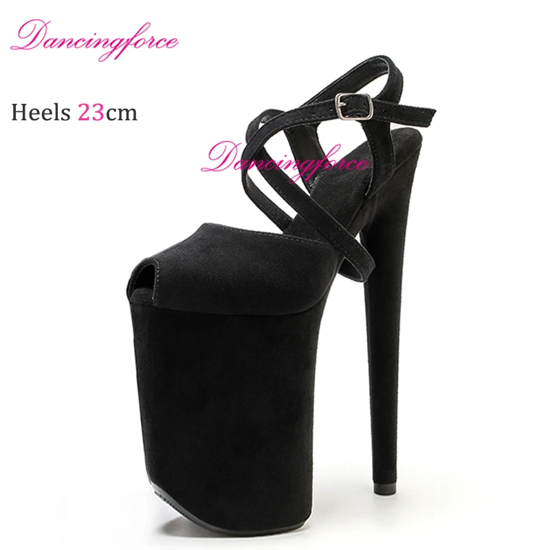 Dancingforce 9Inch/23cm Pole Dance Shoes Suede Platform Party High Heels Stripper Heel Shoes Women Modern Sandals