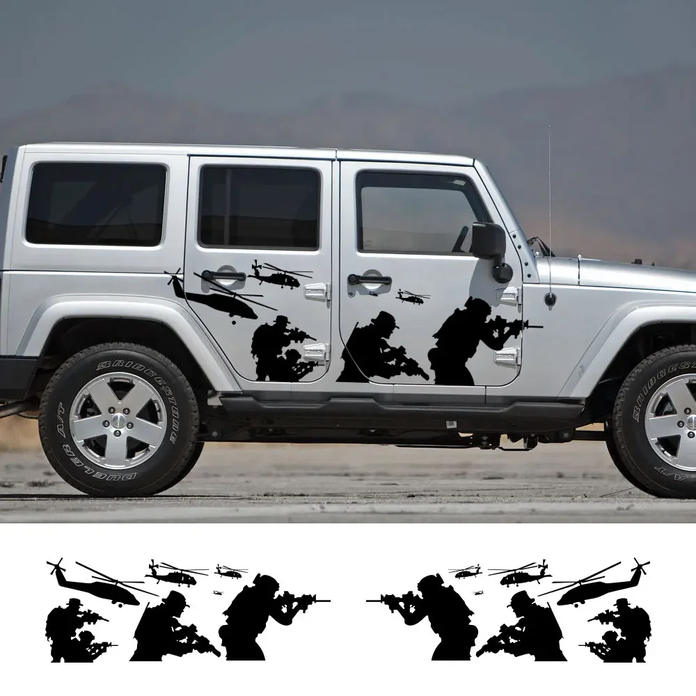 

Car Door Side Vinyl Stickers For Jeep Wrangler Unlimited Rubicon JK TJ Jl YJ Helicopter Soldiers Sport Decals Auto Accessories