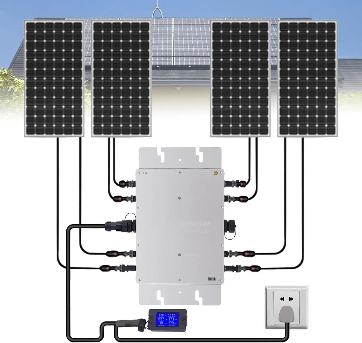 1200W 110V Solar Grid Tie Inverter, Waterproof IP65 Pure Sine Wave Machine with LCD Display Screen & 6 Protections