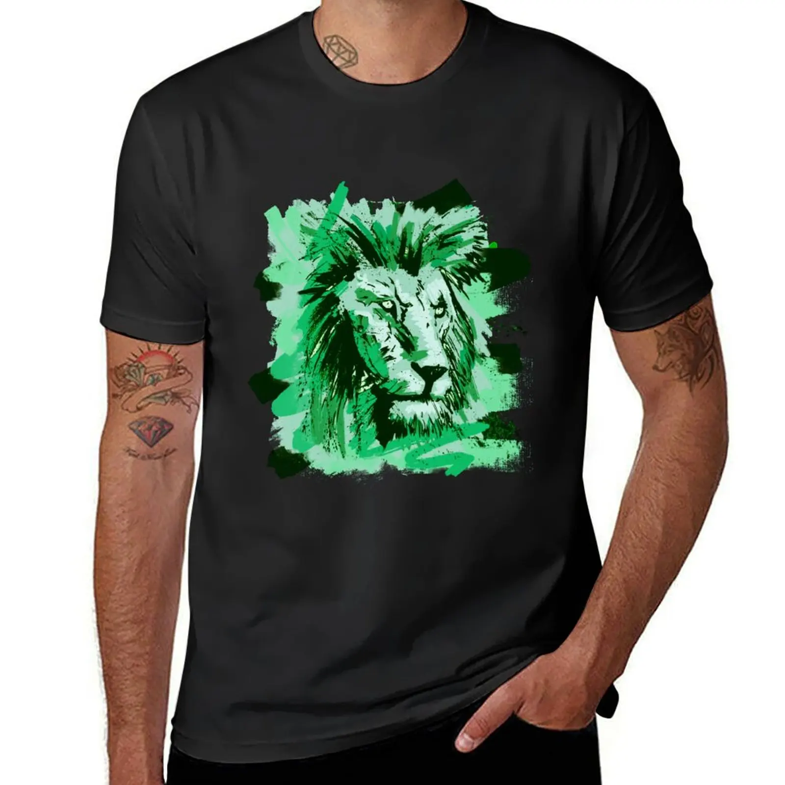 

Green Graffiti Lion T-Shirt boys animal print customs summer tops hippie clothes Men's clothing