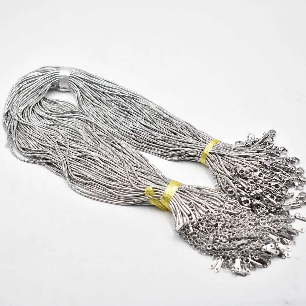Modische 0,9mm 1,2mm 1,5mm Edelstahl-Schlangenkette Halskette 45cm+5cm Kette mit Karabinerverschluss DIY Schmuckzubehör 50 Stück – Detail 1