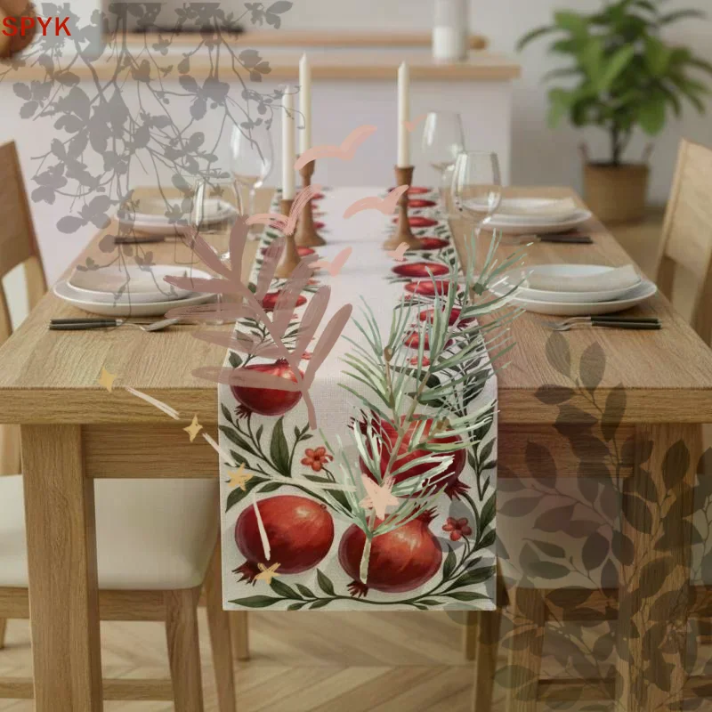 Happy Rosh Hashanah Pomegranate: Line Table Runner Jewish Holiday Reusable Kitchen Dining Shana Tova