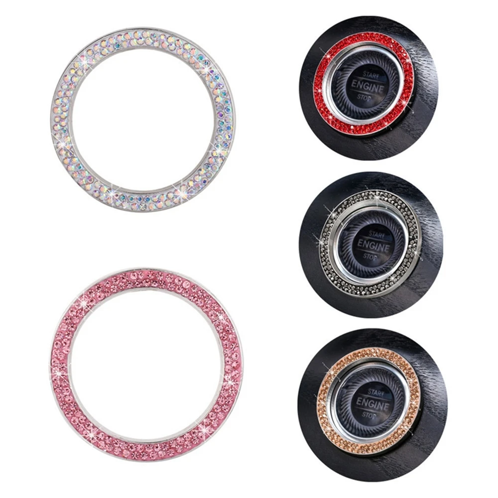Rhinestone Diamond Start Switch One-Key Engine Start Decorative Accessories Diamond Ring Stop Ignition Push Button Switch Cover