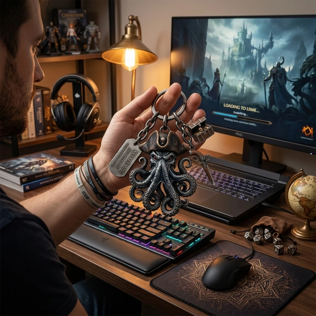 Kraken Abyss Lord Keychain Zinc Alloy Durable Antique Coating for Collectors