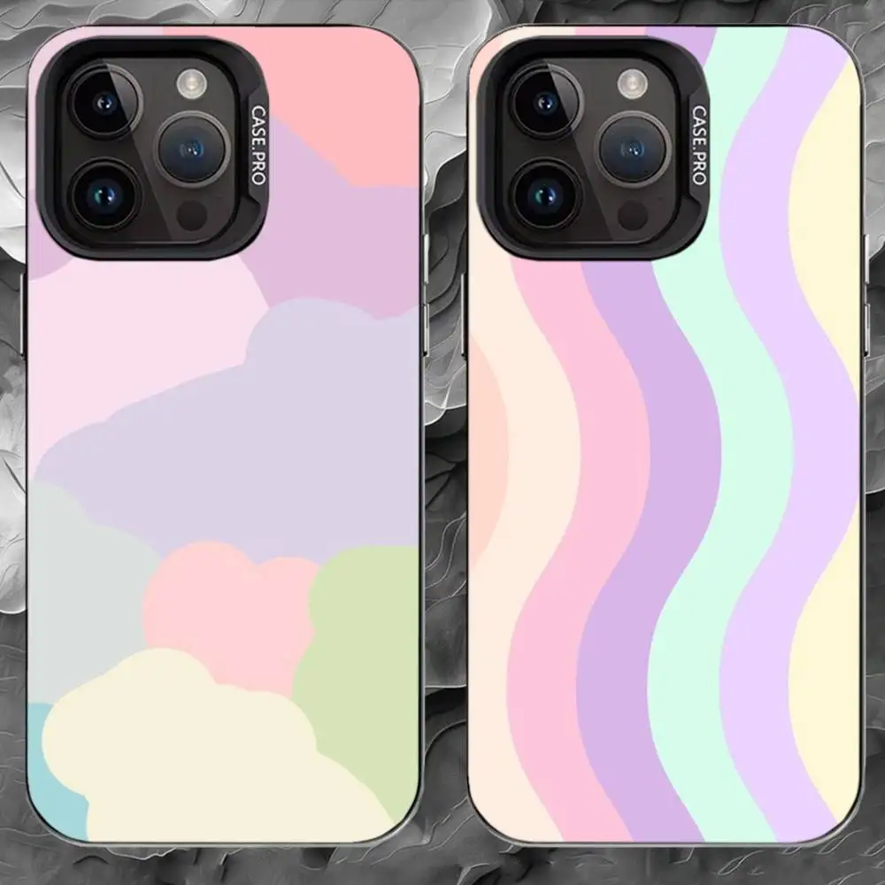

Macaroon color matching Phone Case For iPhone 17 16 15 14 13 12 11 Pro Max Plus Silver Matte Black Cover