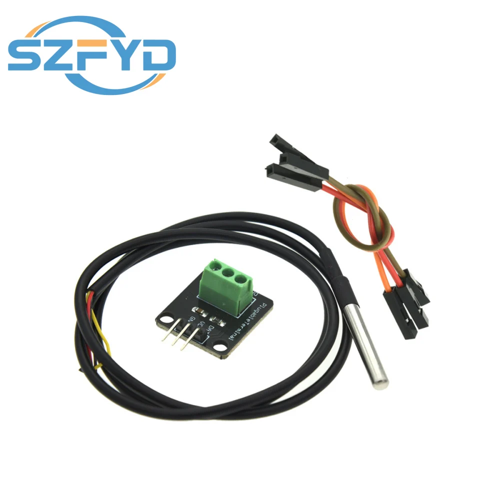 DS18B20 Temperature Sensor Module Kit Waterproof 100CM Digital Sensor Cable Stainless Steel Probe Terminal Adapter For Arduino