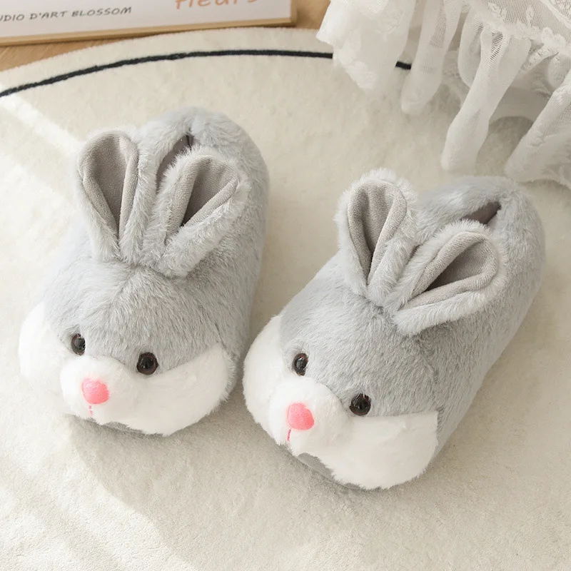 Cute Rabbit Shoes Women Winter Slippers Warm Plush Soft Sole Girls Indoor Home Floor Slipper Pink Color Ladies Cartoon Footwear