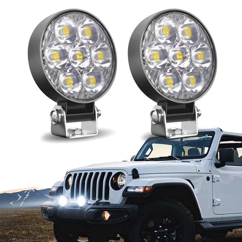 21W 7LED Work Lights  Round Auto ATV Truck Off Road Spotlight Floodlight 12V-24V 5800-6200K Mini LED Headlight Car Accessories