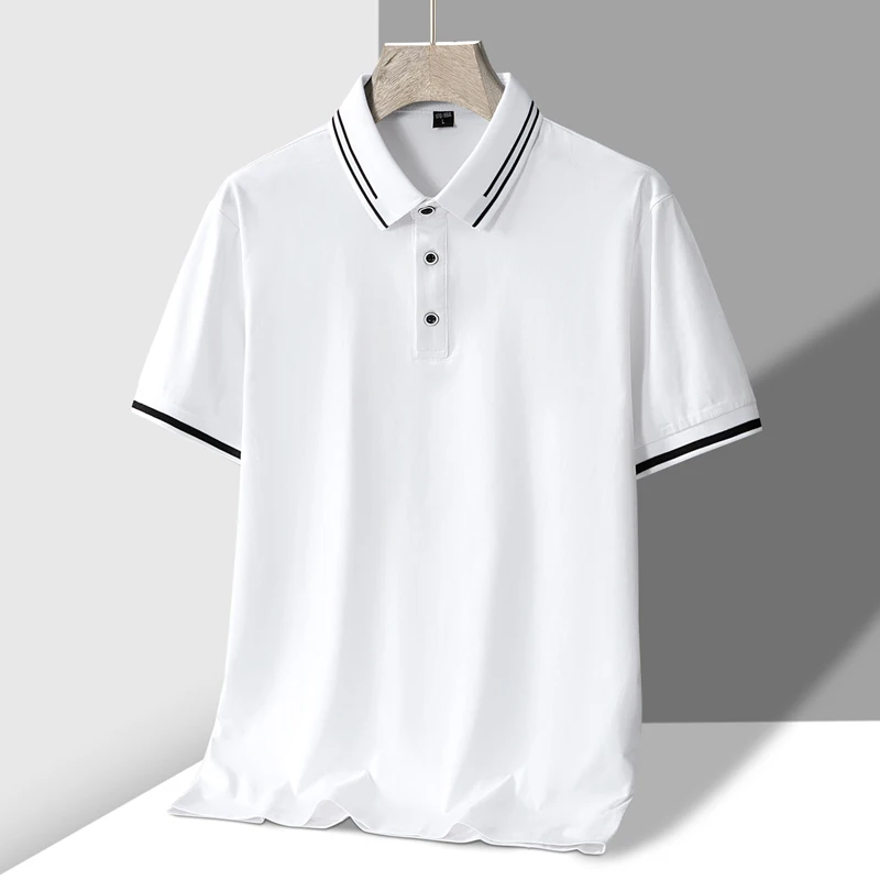 TFETTERS Men\'s Summer Polo Shirt Top Short Sleeve Turn Down Collar Solid Color Cotton White Casual T Shirt for Men Clothes