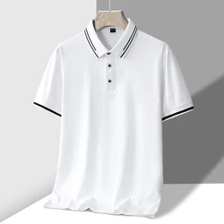 TFETTERS Men's Summer Polo Shirt Top Short Sleeve Turn Down Collar Solid Color Cotton White Casual T Shirt for Men Clothes