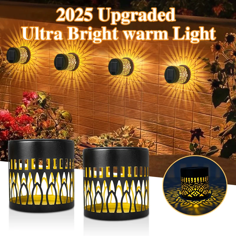 2 قطعة أضواء السياج الشمسية المعادن تعمل بالطاقة الشمسية في الهواء الطلق جدار سطح السفينة خطوة أضواء ماندالا موضوع مقاوم للماء سياج ضوء لحديقة ديكور #2