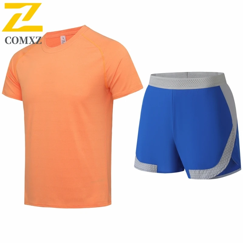 

2026 New Summer Men Ice Silk Quick Dry Short Sleeve Two Piece Lightweight Breathable T Shirt Running Shorts Basketball Workout